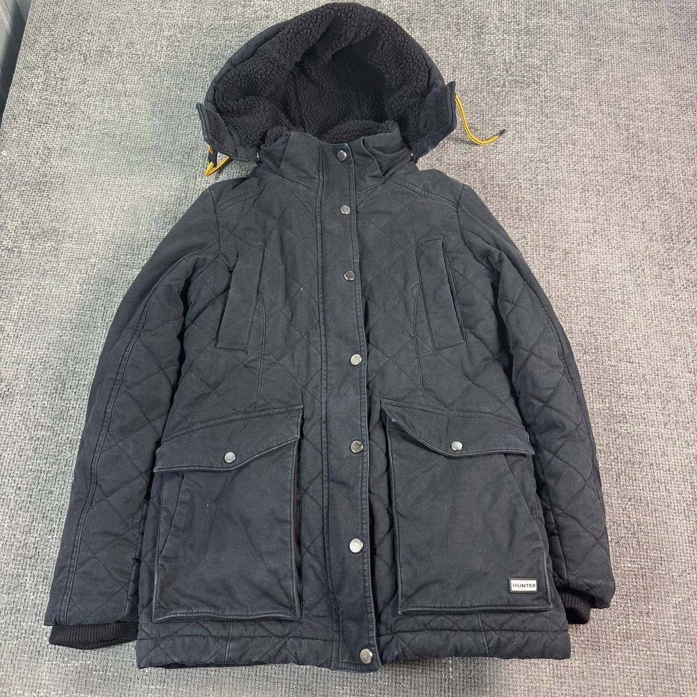 Hunter Quilted Field Jacket Men Small Black Sherpa Hood Diamond Padded 6114